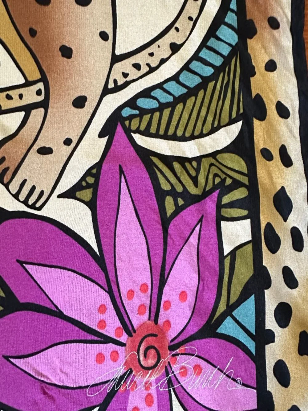 Laurel Burch 100% Silk Square Leopard Print Scarf Cats Art Signed